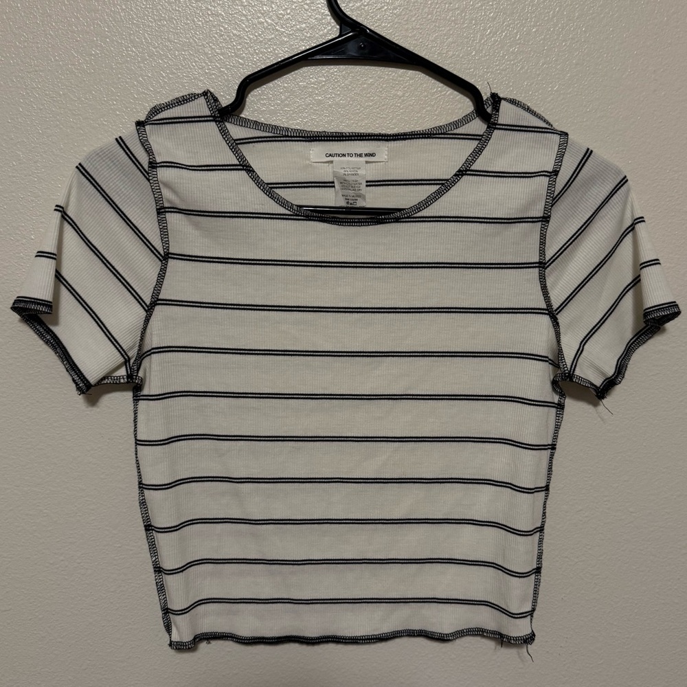 Caution to the Wind Striped Crop Top | Size M | Y2K Contrast Stitch Baby Tee
